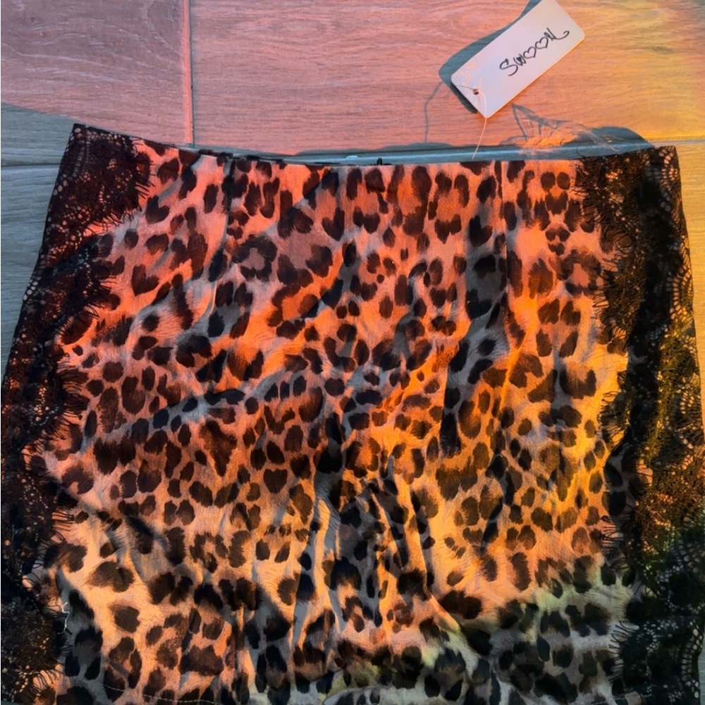 SWAK Leopard Print Skirt with Black Lace